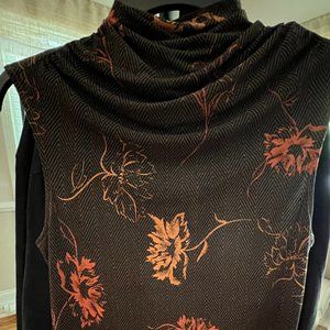 Vintage Cowl Neck Blouse with Red Floral Accents